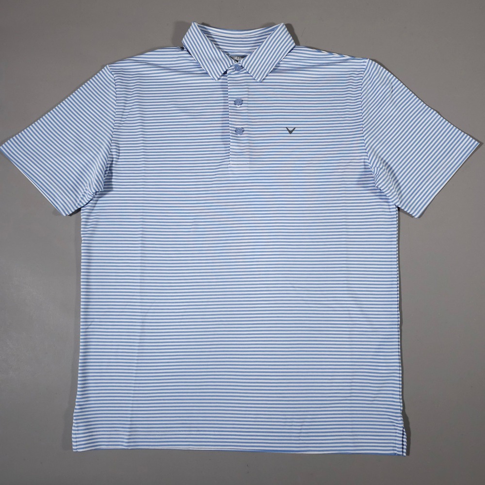 Callaway Golf Polo Mens Medium Blue White Striped Opti-Dri Short Sleeve Shirt